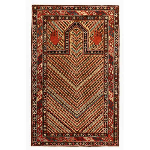 カラバフ地方の対角ストライプの祈りの絨毯 Karabagh Prayer Rug with Diagonal Stripes