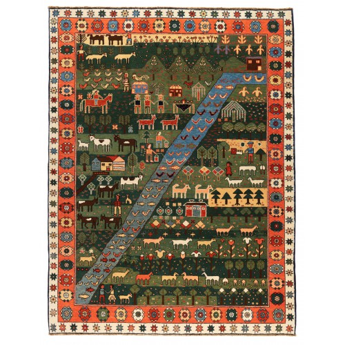 村のテーマのアゼリ民族の生活絨毯 Village Theme Azeri Folk Life Rug