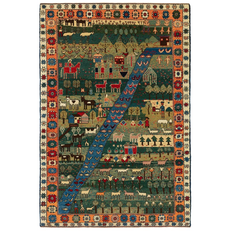 村のテーマのアゼリ民族の生活絨毯 Village Theme Azeri Folk Life Rug