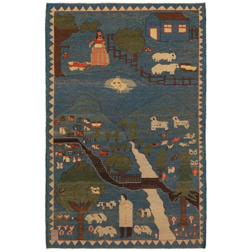 村のテーマのアゼリ民族の生活絨毯 Village Theme Azeri Folk Life Rug