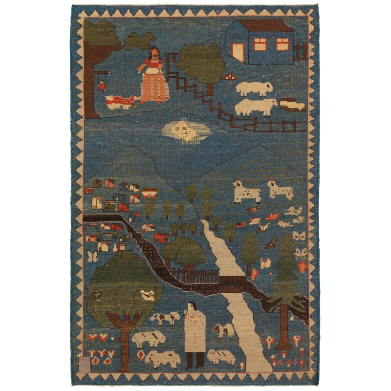 村のテーマのアゼリ民族の生活絨毯 Village Theme Azeri Folk Life Rug