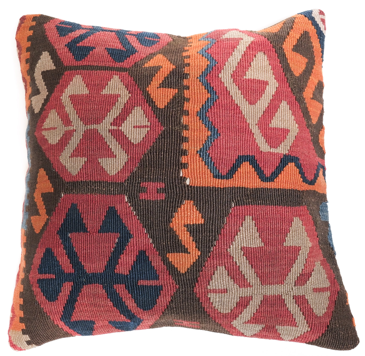 オールドキリム　クッションカバー オールドキリムのクッションカバー、フェター（つなぎ輪